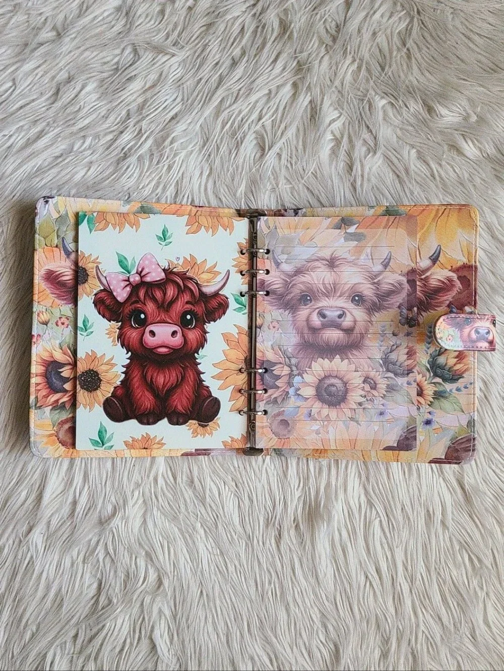 Cute Sunflower Highland Cow A5 Binder